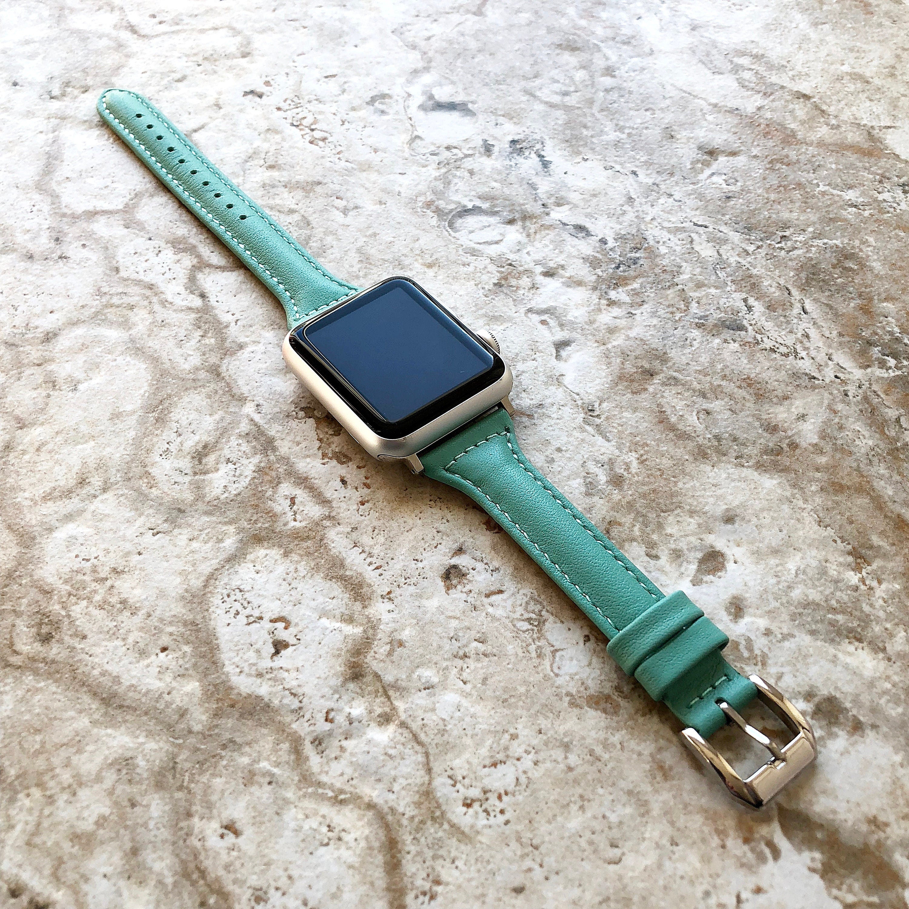 Apple Green Color Band for iWatch Ultra 2 49mm and 9 8 Series 41mm 45mm Case Slim Handmade Elegant Soft Leather Strap Bracelet